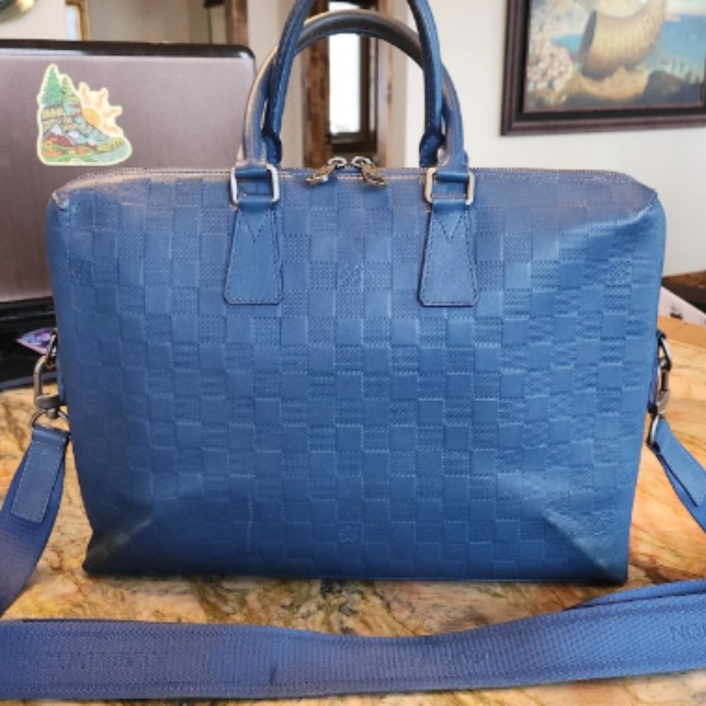 Authentic LOUIS VUITTON $2,870 Jules Damier Infini Blue Leather Bag Tote Busines